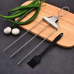 Semi automatic stainless steel barbecue fork